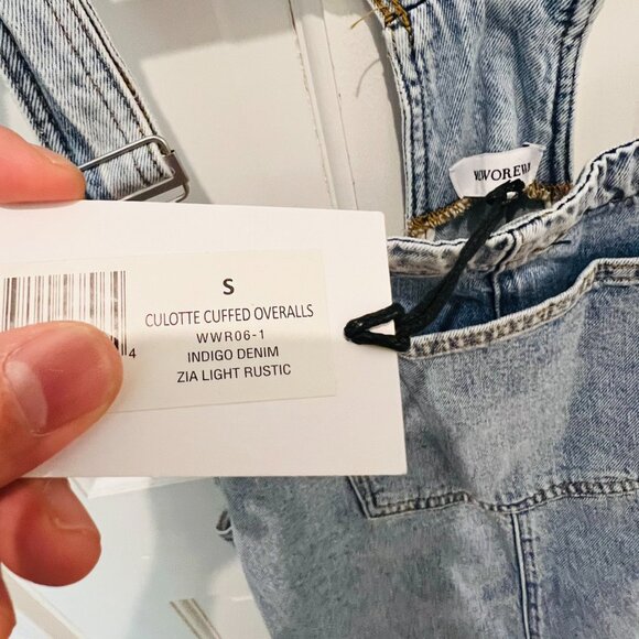 NEW WeWoreWhat We Wore What Blue Indigo Denim Cuffed Overalls Size Small - Picture 8 of 16